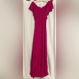 Time & Tru off shoulder or short sleeve, Hi Low Dress. Small (4-6) Fuchsia pink